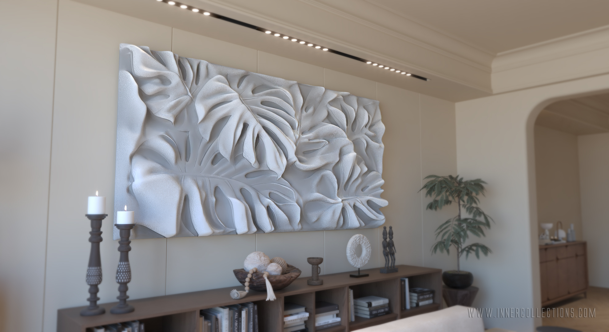 Panel-decorativ-basorelief-plante-monstera-frunze-leafs-decoratiune-perete-interior